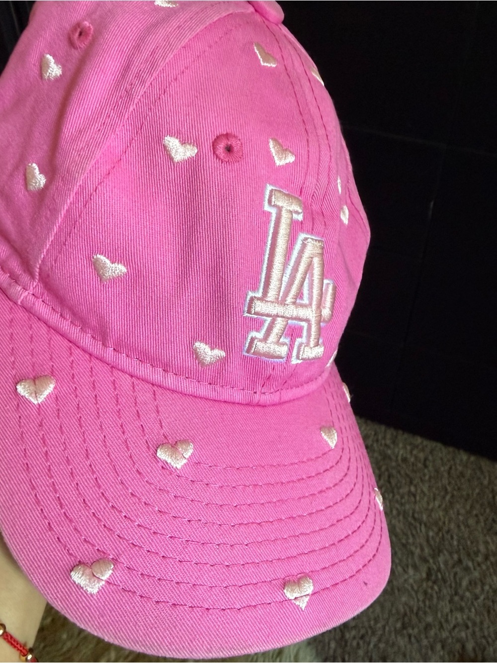Twenty Pink Baseball Cap with White Heart Embroidery and LA Patch